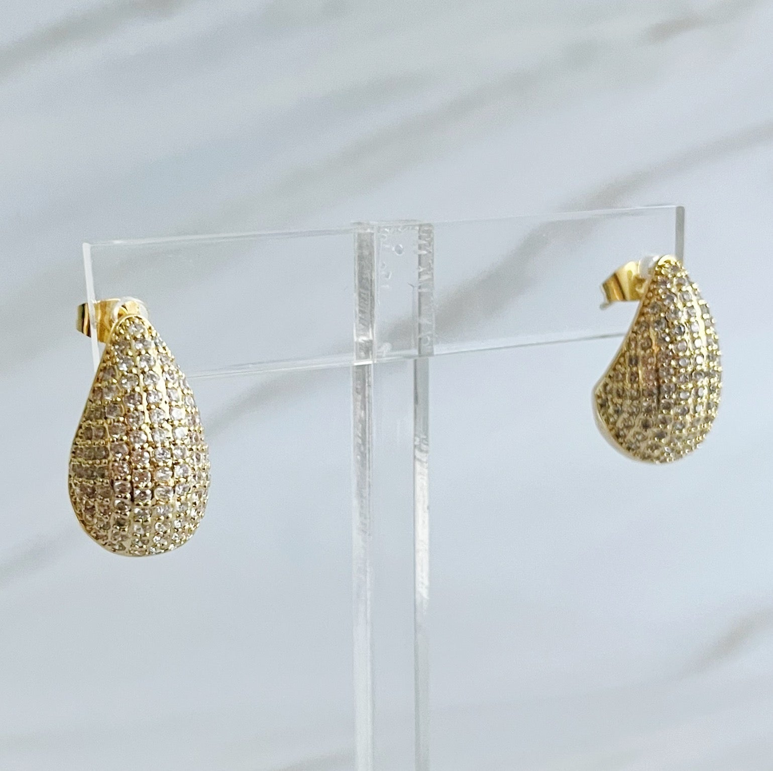 Paved Teardrop Stud Earrings - Silver Whisper