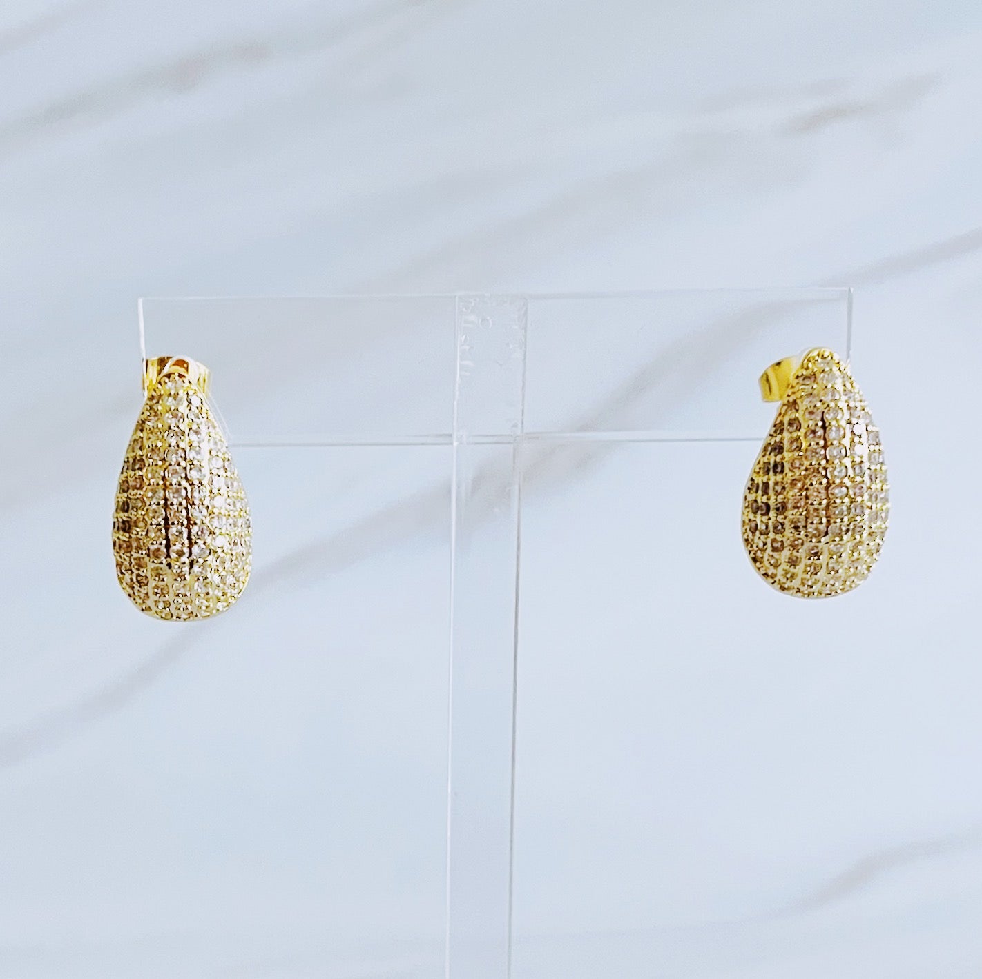 Paved Teardrop Stud Earrings - Silver Whisper