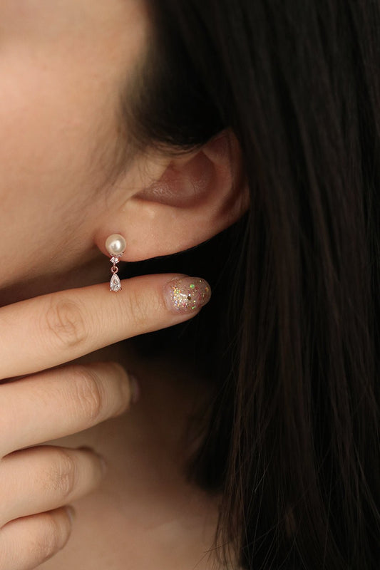 Pearl drop fairy earrings - Silver Whisper
