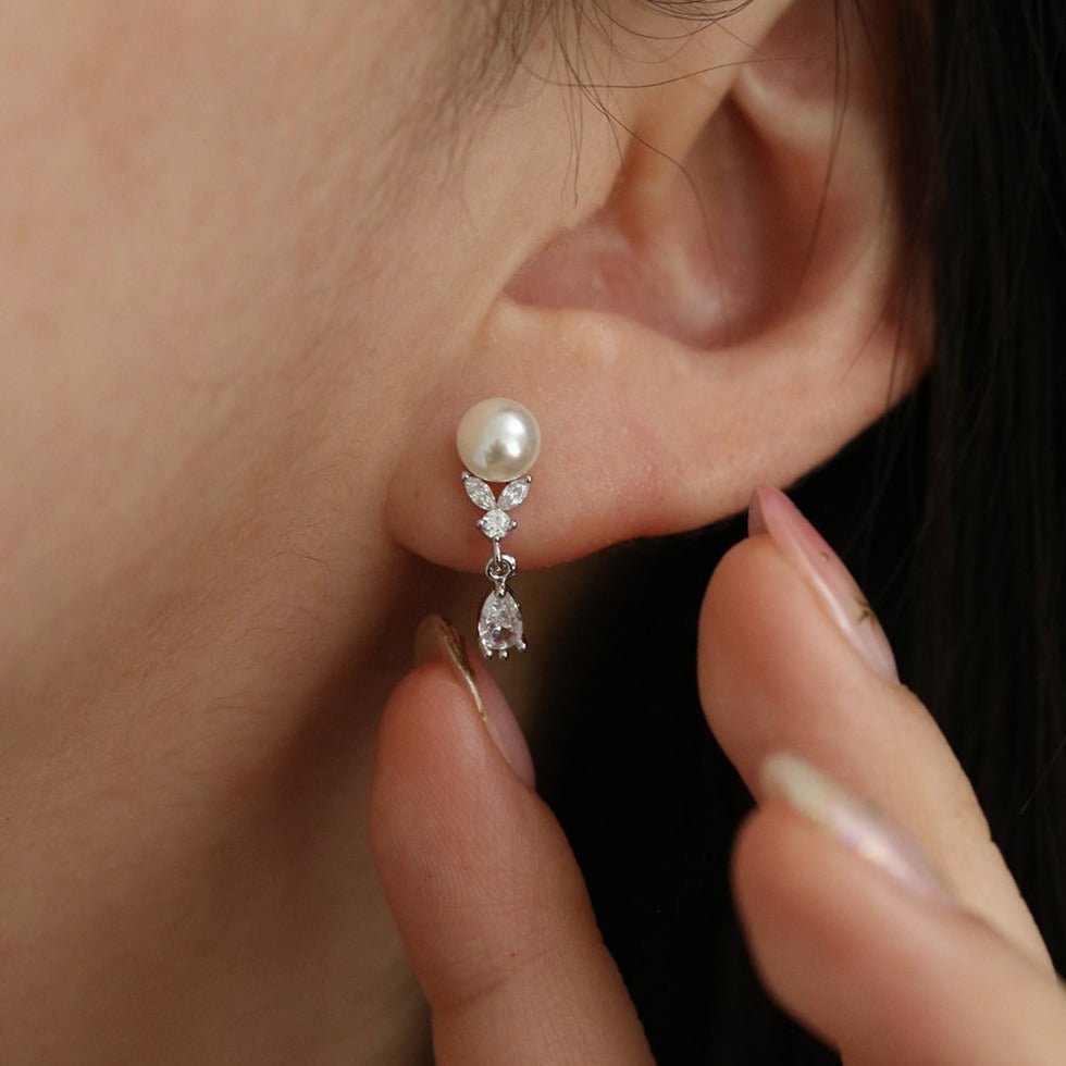 Pearl drop fairy earrings - Silver Whisper