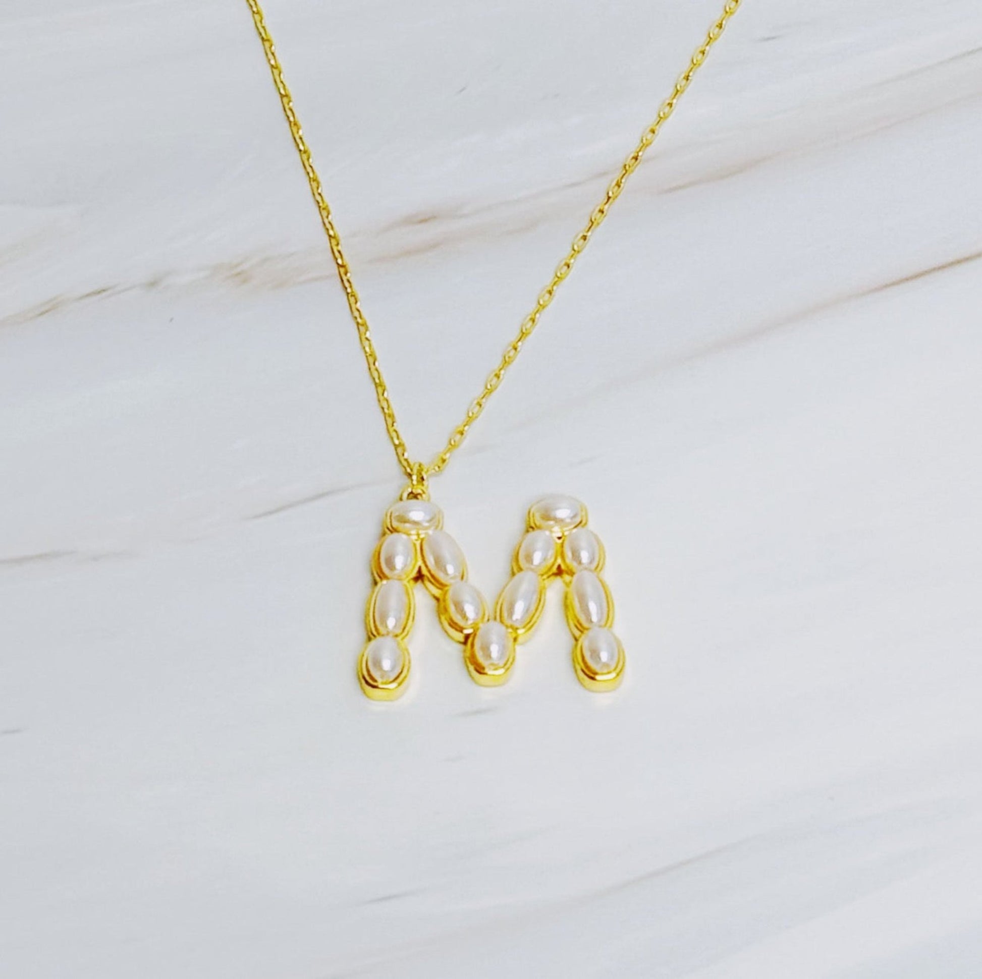 Pearl Mosaic Initial Pendant Necklace - Silver Whisper