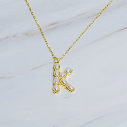 Pearl Mosaic Initial Pendant Necklace - Silver Whisper