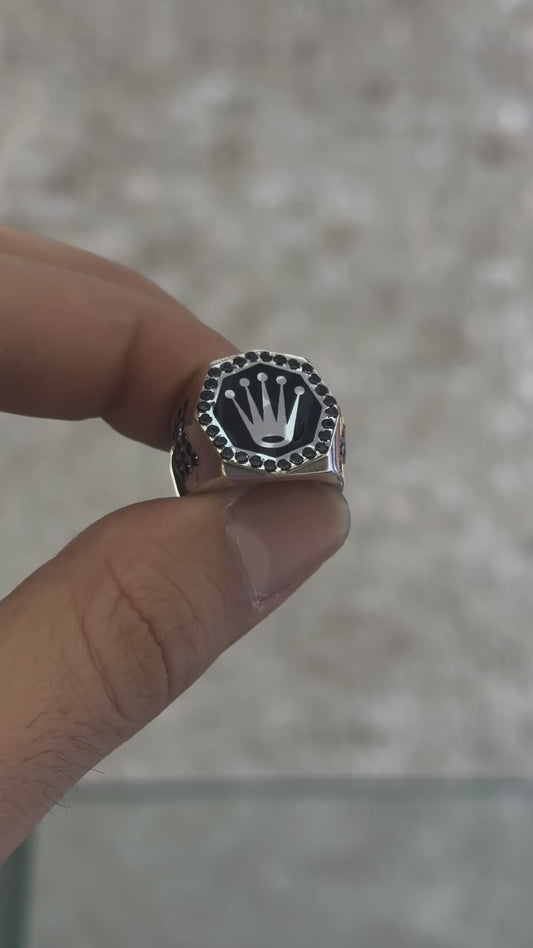 Custom-designed Rolex 925 sterling silver ring