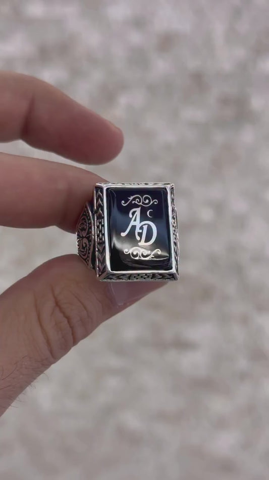 Letter Design 925 Sterling Silver Men's Ring
