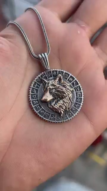 Grey Wolf Medallion Necklace