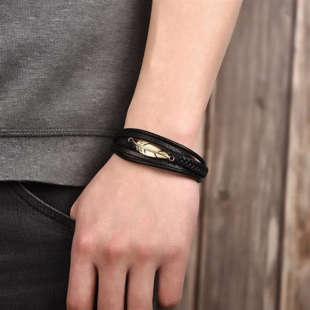 Celestial Wing Leather Bracelet