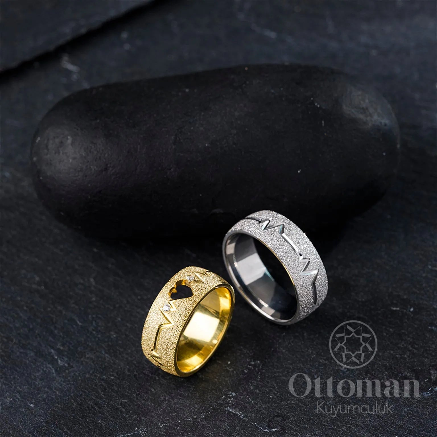 Rhythm Couple's Wedding Rings - Silver Whisper