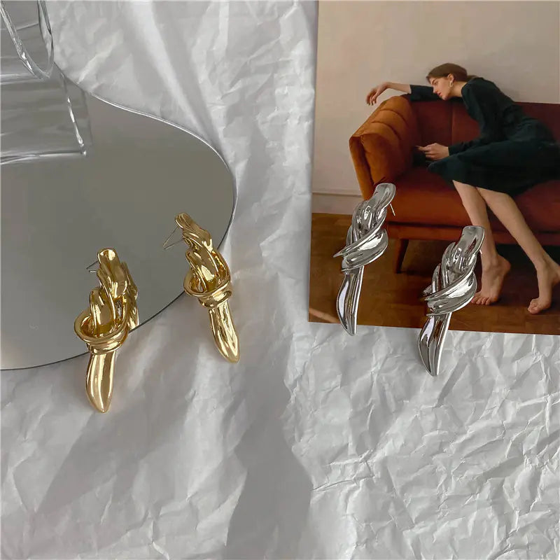 Silver Knot Drop Earrings with 925 Pins