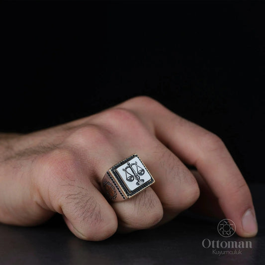 Scales of Justice Silver Men's Ring - Silver Whisper
