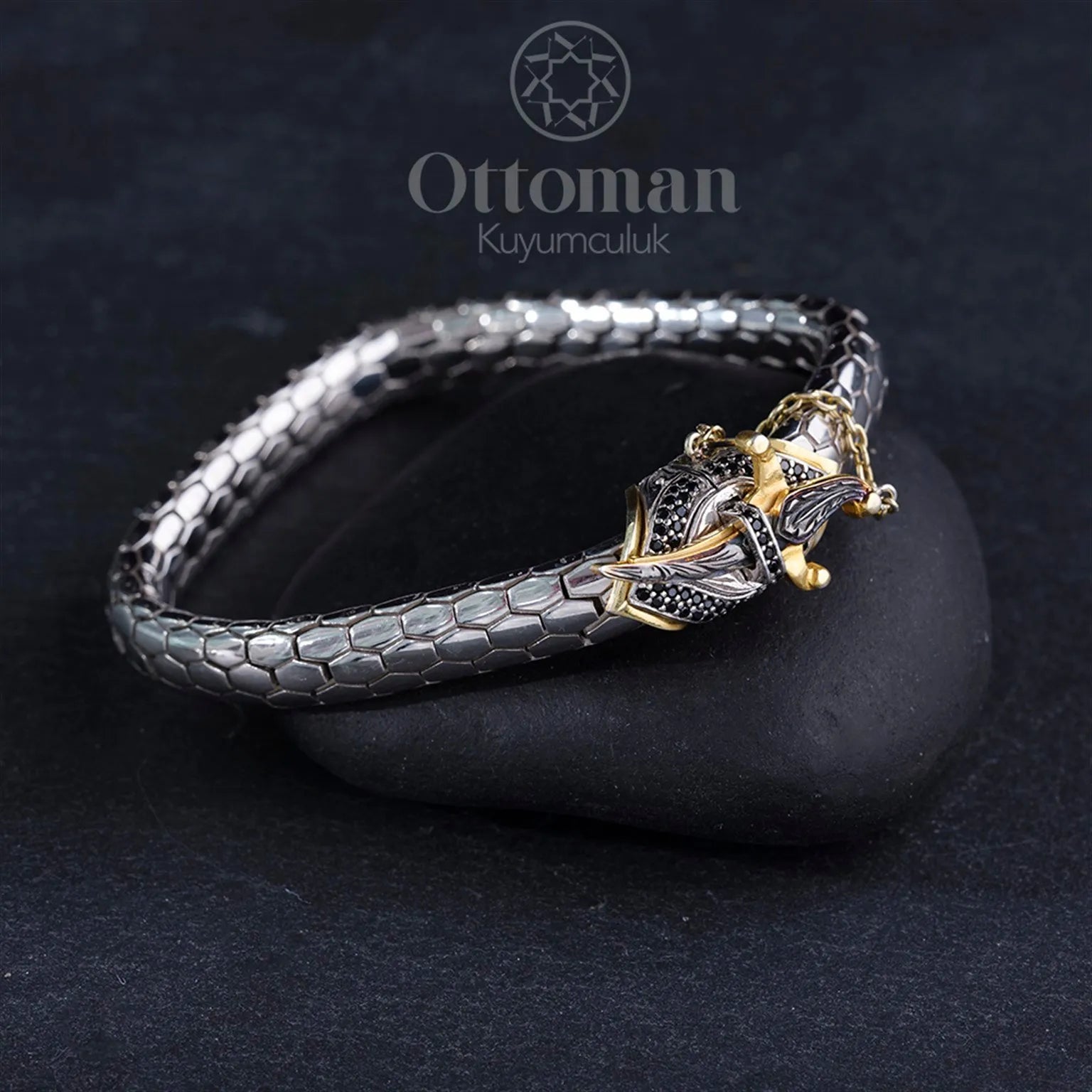 Snake Patterned Sword Bracelet - Silver Whisper