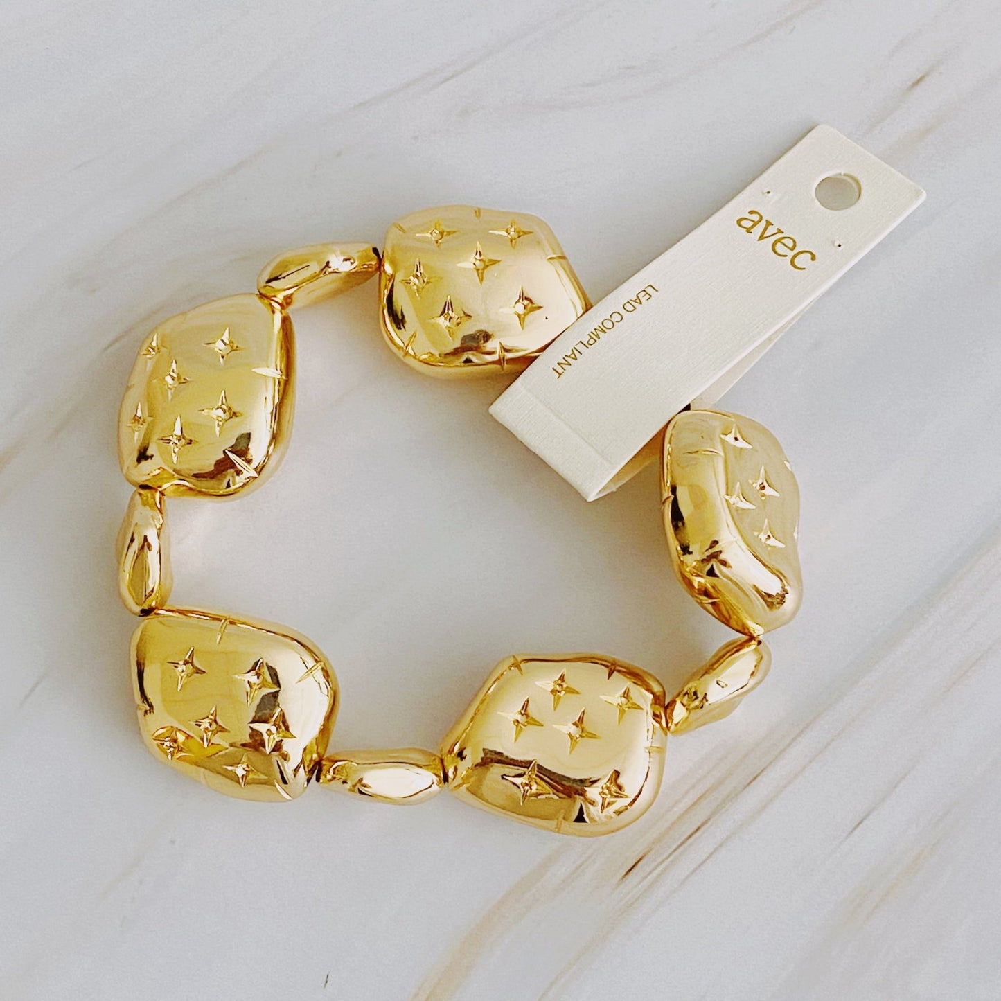 Starlight Golden Pebble Stretch Bracelet - Silver Whisper