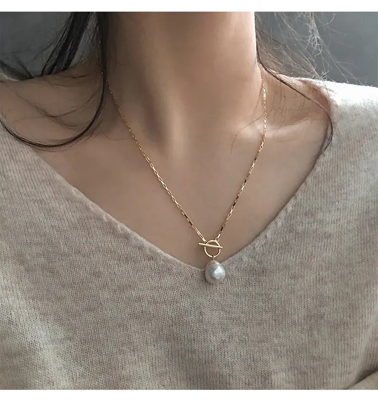 Elegant S925 Silver Baroque Pearl Necklace