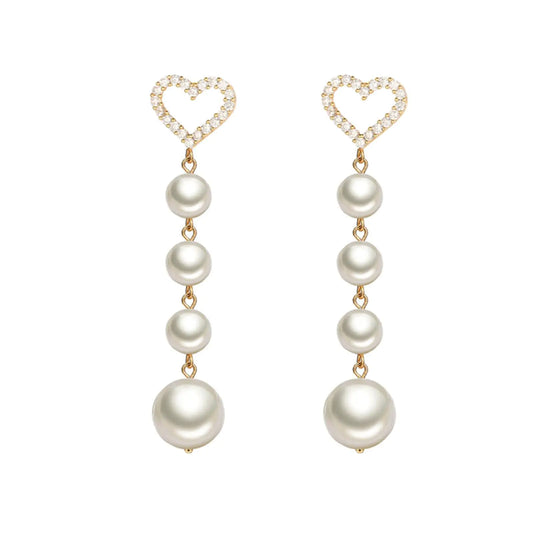 Chic Heart Pearl Drop Earrings - 925 Silver