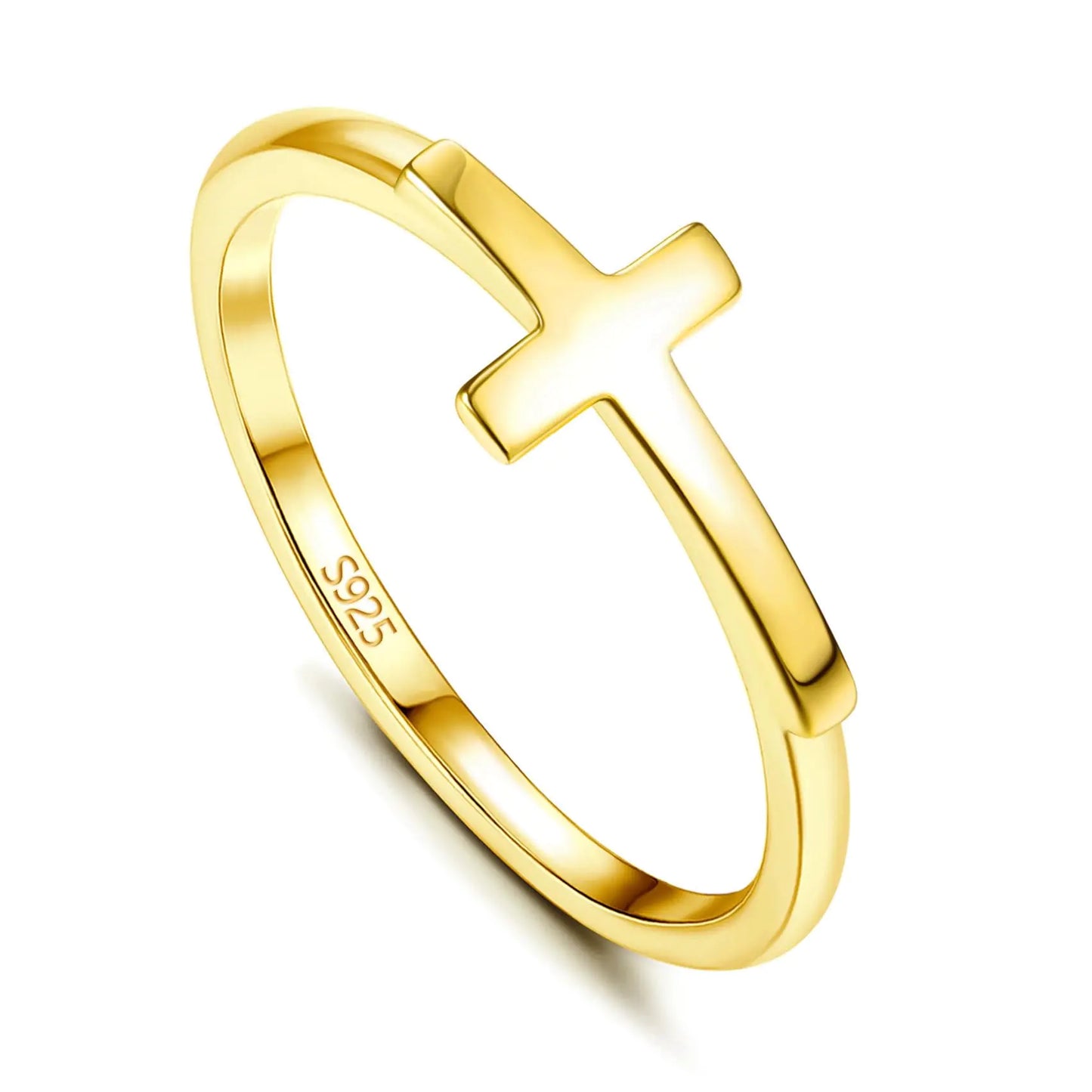18K Gold Plated Sterling Silver Cross Ring