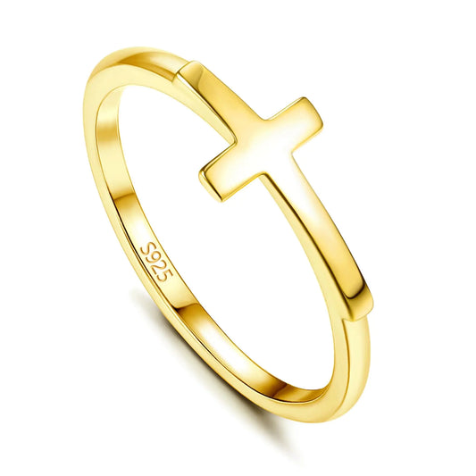 18K Gold Plated Sterling Silver Cross Ring