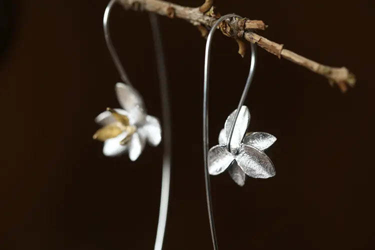 Sterling Silver Floral Charm Earrings